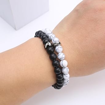 Couples Bracelets 2 Pcs Matching Couple Bracelets for Men Women Permanent Bracelet Touch Bracelets for Couples His and Her Bracelets Heart Matching Bracelets Relationship Gifts for Boyfriend and