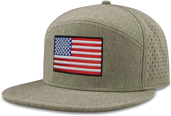 SHOHELL Flat Bill Baseball Cap, American Flag Hat, Water Resistant Snapback Hat, Flat Brim Golf Hat, Fishing & Outdoor Hats