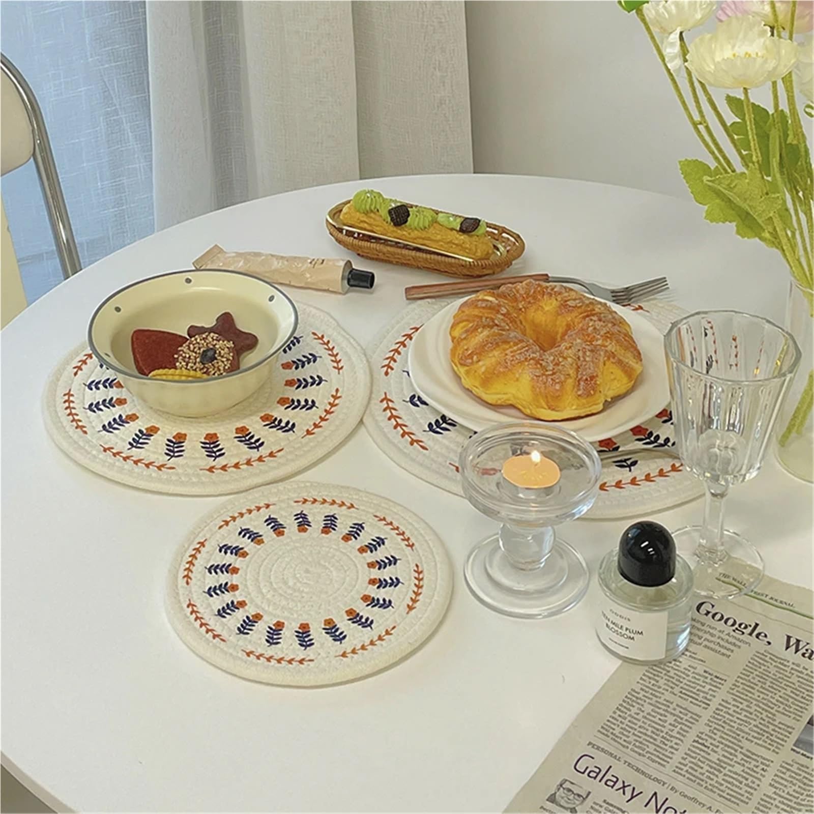 Lot de 3 Tapis Ronds tissés isolants en Corde Coton for Table à Manger, Dessous Verre, for Assiettes, décoration la Maison pour Les Tables À Manger,Les Cuisines(M 18cm)