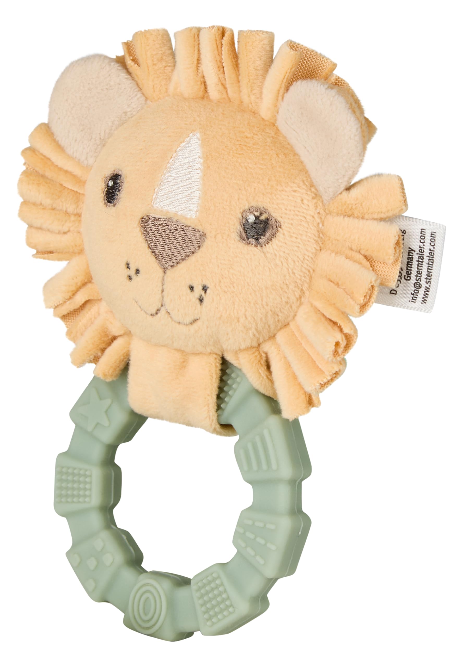 Sterntaler Leo Lion Gripping Toy - Made of Velvety Fabric - Integrated Rattle - Baby and Toddler Toy - Promotes The Motor Skills and Senses of Babies, Matte Yellow