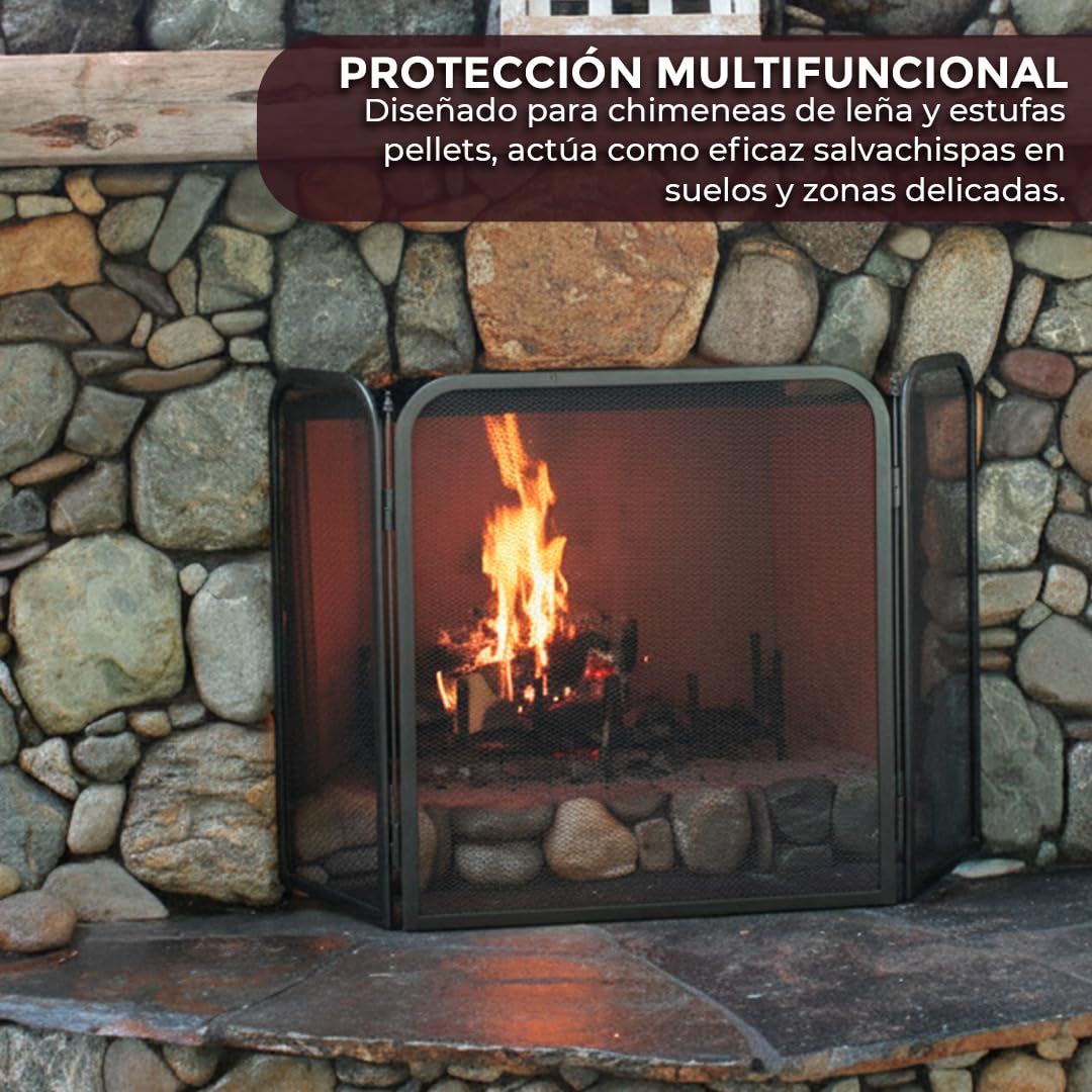 HERSIG- Protector Chimenea - Salvachispas Chimenea leña | Antichispas para Chimeneas de Leña - Rejilla Chimeneas Leña y Estufas - Plegable - 3 Hojas - 96,5 x 61 cm Diseño Decorado