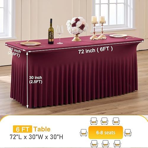 Vista 65 de Paquete de 2 manteles de elastano negro para mesas rectangulares de 6 pies, sin arrugas, elásticos, ajustables, falda de mesa elegante de 6 pies