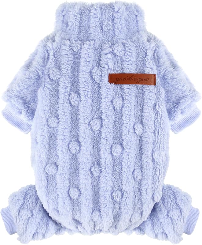 Suéter de inverno para cães pequenos com gola alta, macacão de fleece, shifenmei, Azul-claro, tamanho M