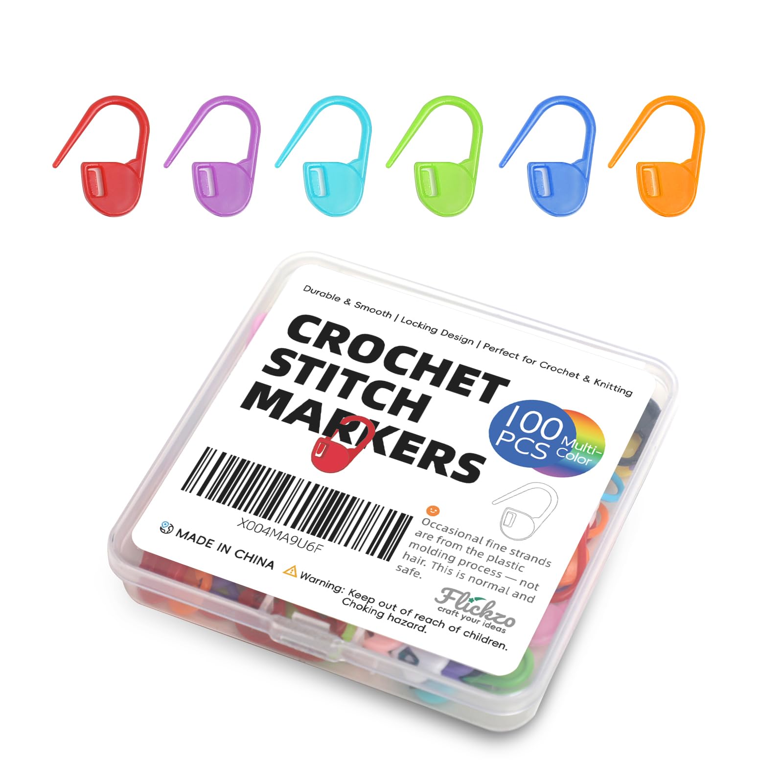 100PCS Crochet Stitch Markers, 100 Pieces Multi-Color, Locking Design for Knitting and Crocheting, Flickzo-image-7