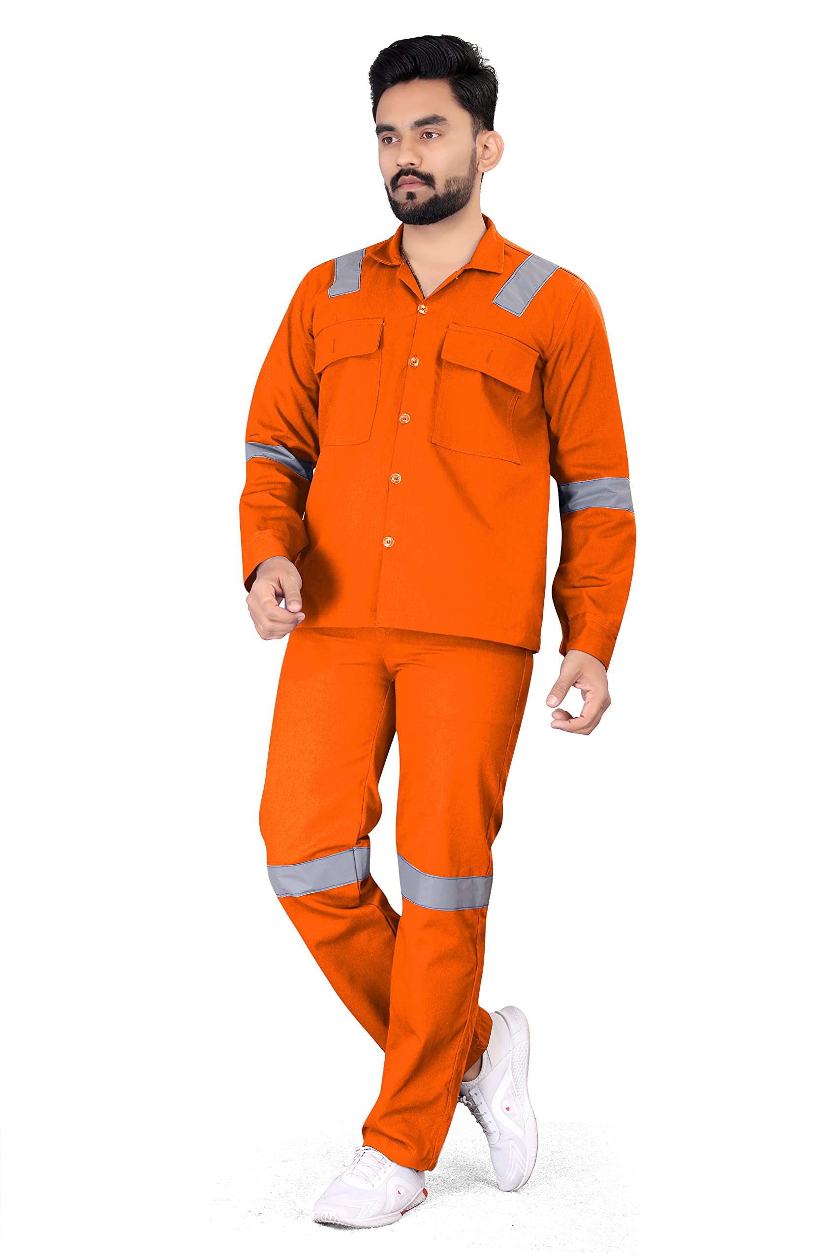 AREEVANZ Men's Reguler Fit Cotton Industrial Work wear Coveralls Shirt and Pant with Two Inch Reflective Tape