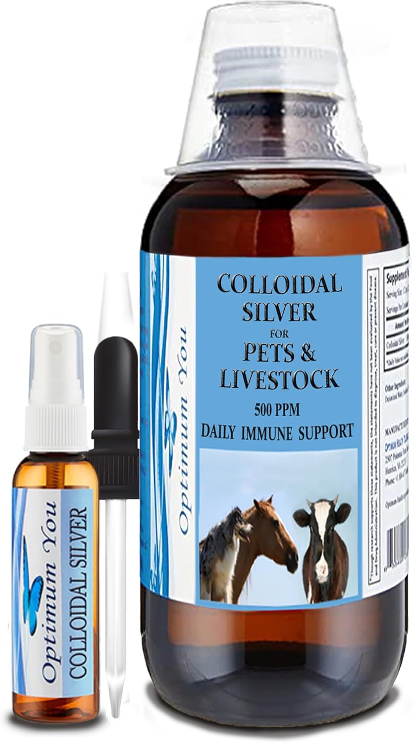 Colloidal Silver Liquid for Pets, Dogs, Cats, Horses, Livestock | Extra Strength (32 oz) | Spray & Drops | Hot Spot & Itch Relief | Wound Care | Immune Support