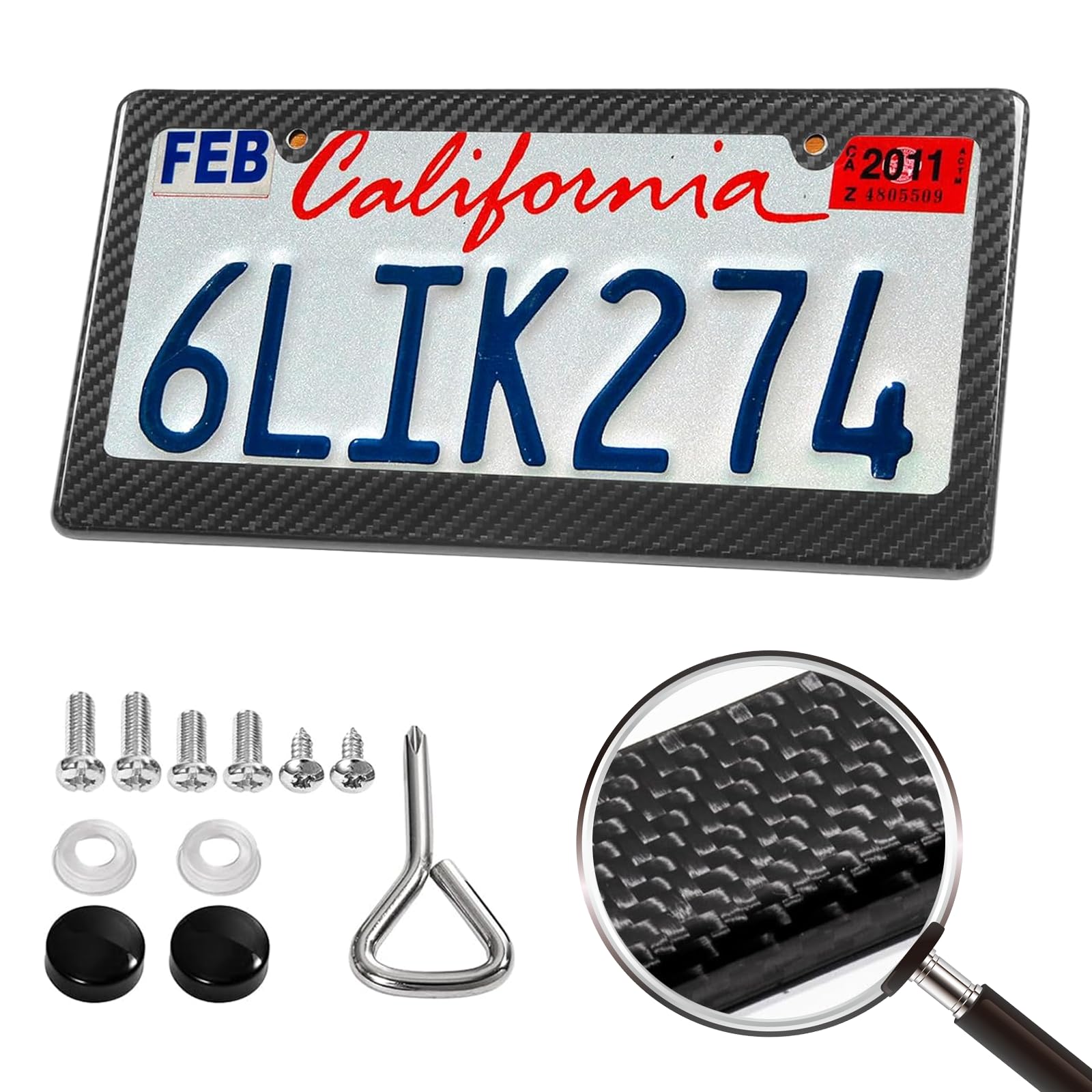 Carbon Fiber License Plate Frames 2Holes 1Pcs License Plate Frame