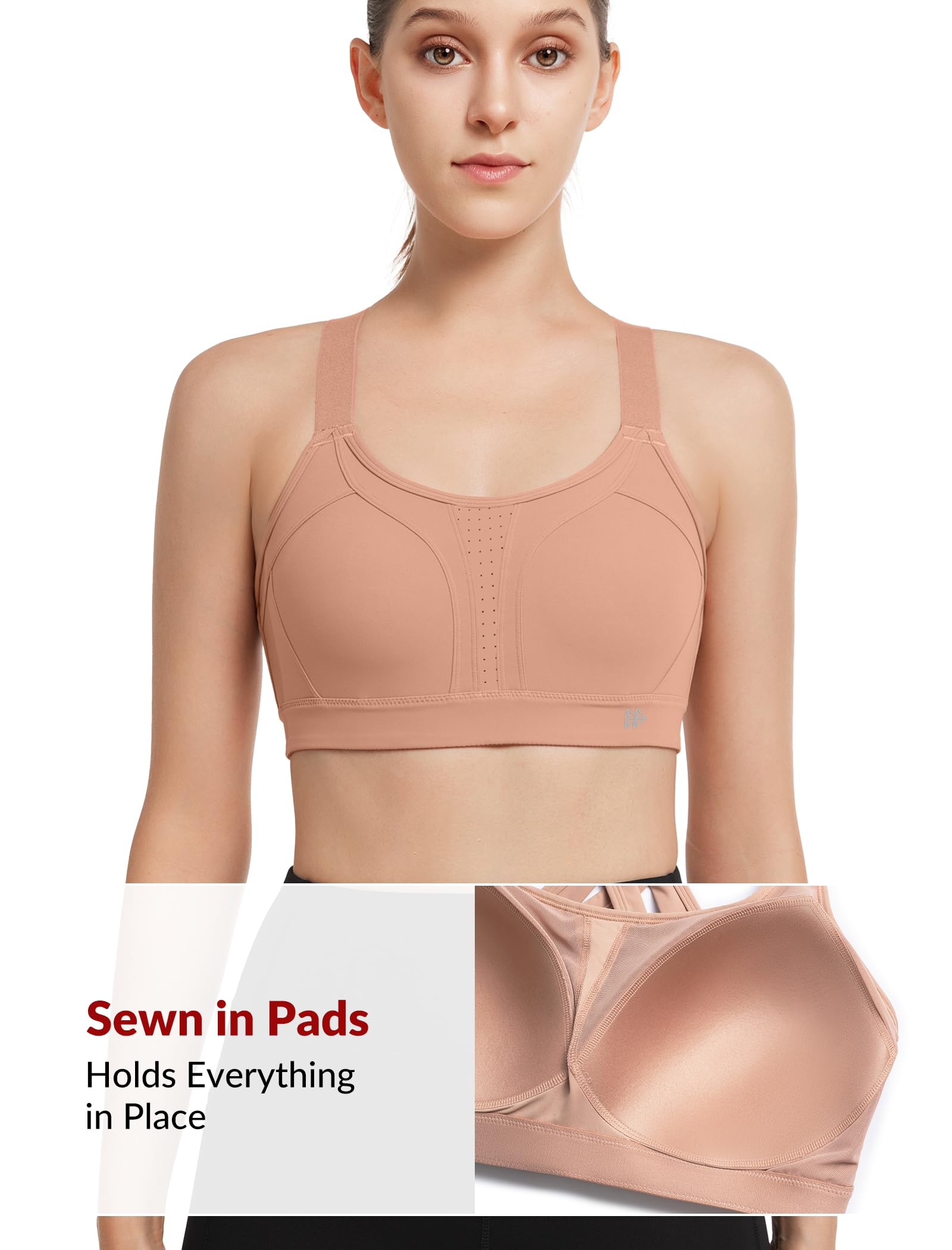 Yvette Soutien-gorge de sport réglable à fort impact croisé dans le dos, soutien complet pour poitrine large, sans rebond, rose foncé, 4XL