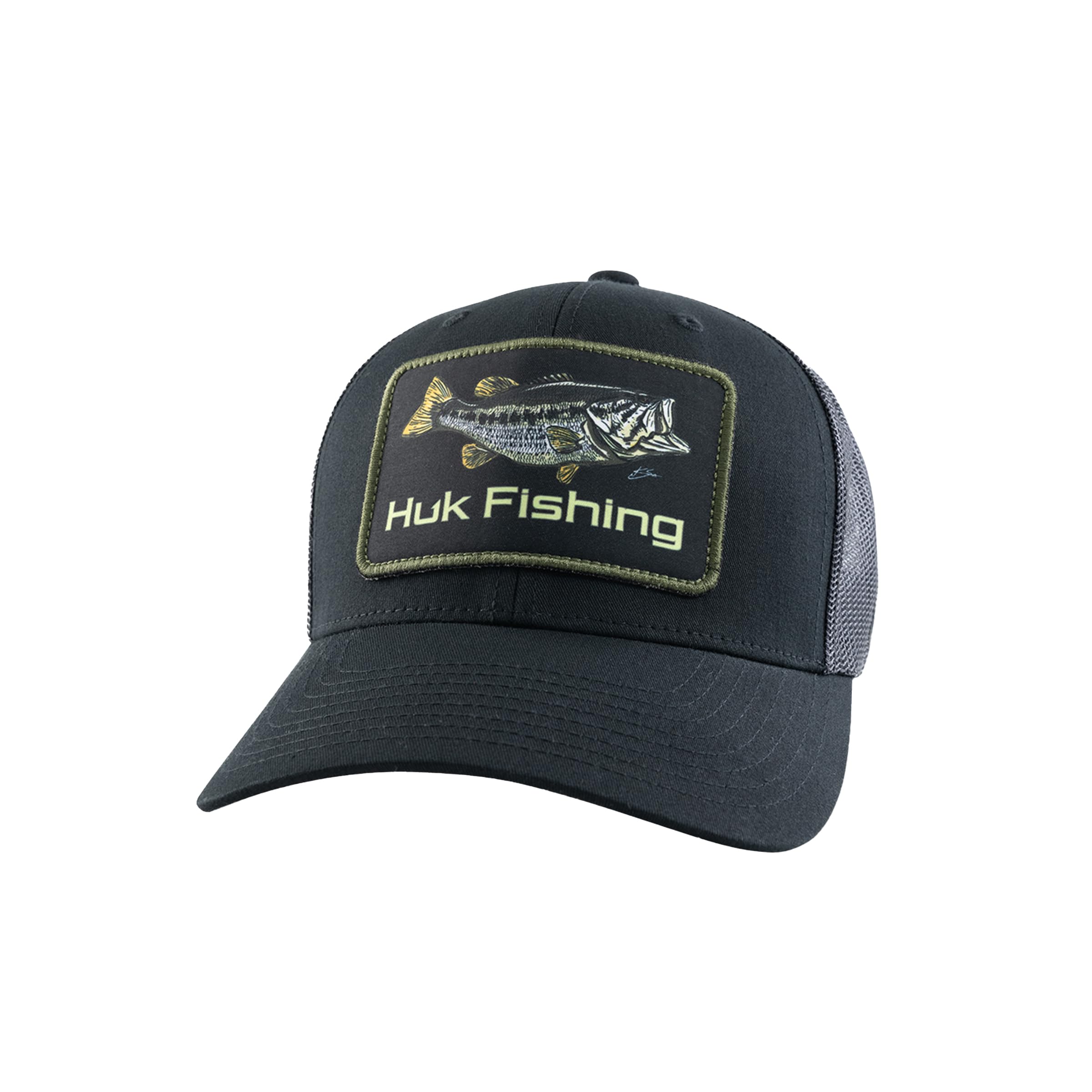 HUK Men's Trucker, Anti-Glare Snapback Fishing Hat Baseball Cap, Kc Patch-Black, One Size