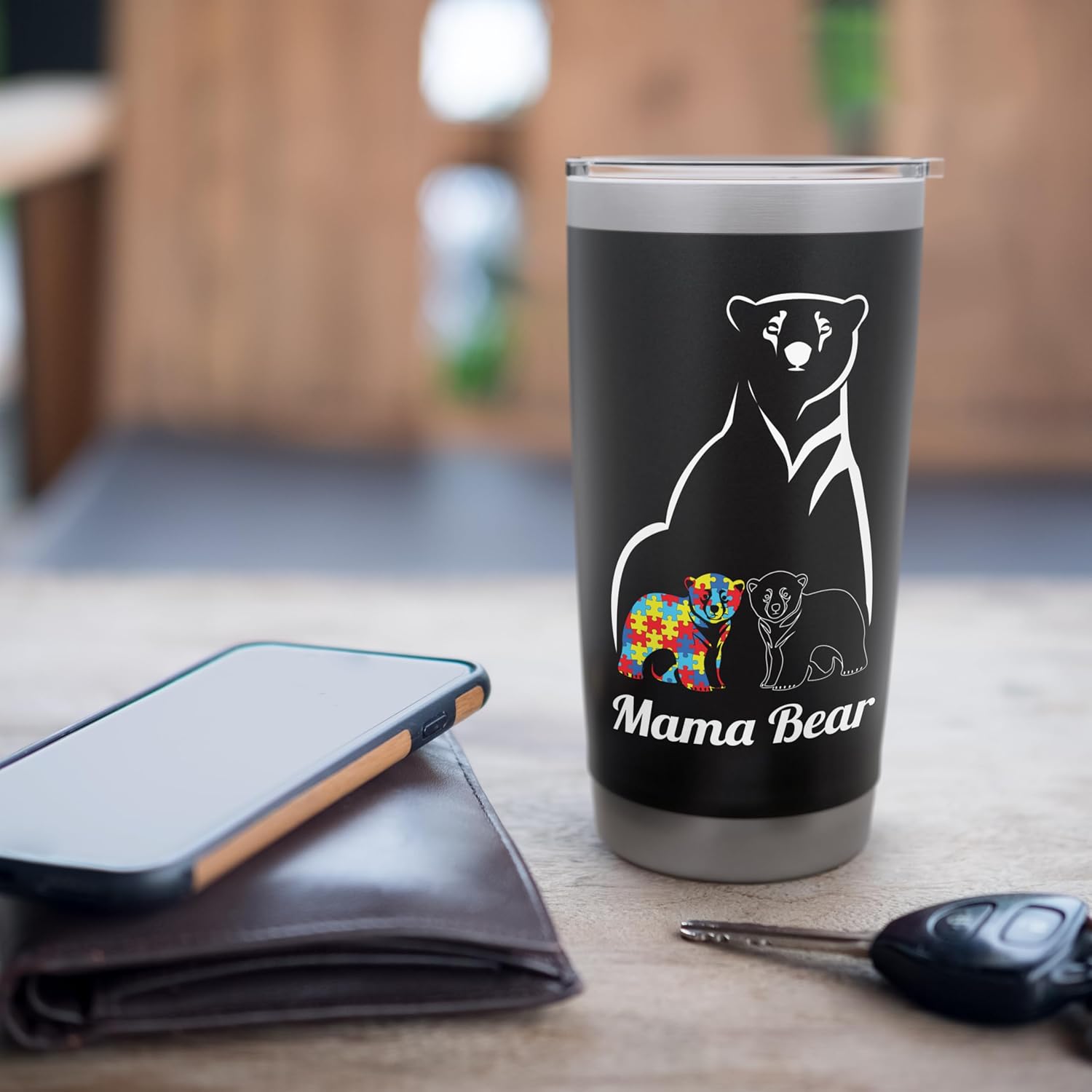 Autism Awareness Mama Bear Mom Autistic Child Stainless Steel Insulated Tumbler - Image 7