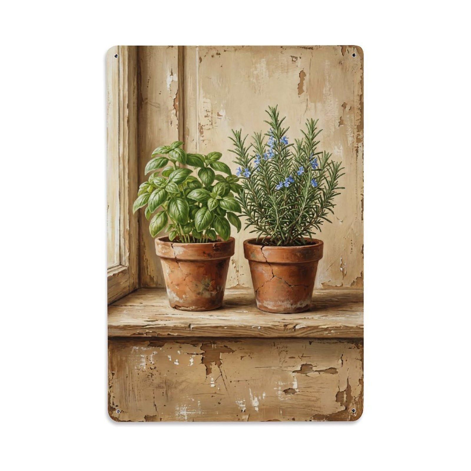 Country Windowsill Herb Garden Countryside Home Vintage Metal Tin Sign Plaque Wall Decor for Cafe, Club, Garden Metal Poster 8x12Inch