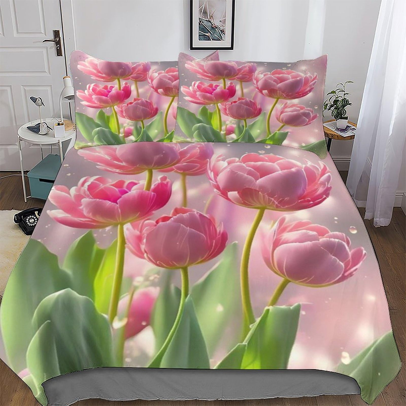Parure de lit fleurs avec housse de couette microfibre douce tissage haute densité motif floral
