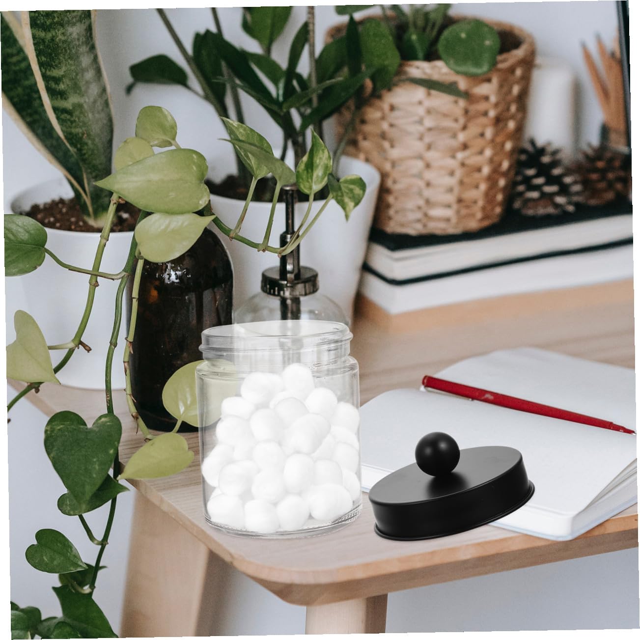 Transparenter Wattebauschhalter und Einfach Zugänglich aus Glas 3 Stück Leichter Badezimmer Organizer mit Edelstahl Deckeln Klar im Design für Vanity
