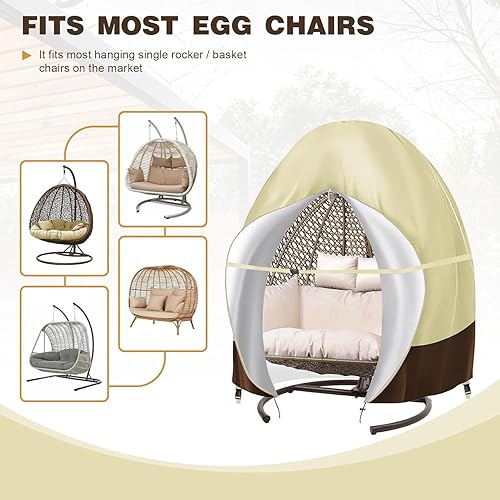 Miniatura 2 de Funda para silla de huevo para patio, funda para silla de huevo 420D, impermeable, a prueba de polvo, funda para silla de columpio individual,