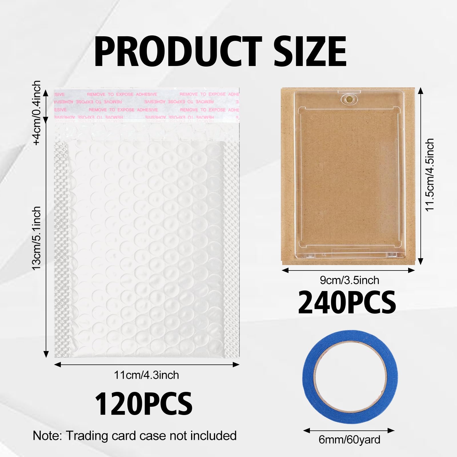 362-teiliges Sammelkarten-Versandschutz-Set enthält 240 Wellpappbögen, 120 weiße Luftpolster-Versandtaschen, gepolsterte Umschläge und 2 Abdeckband für Sammelkartenverpackungen (weiß)