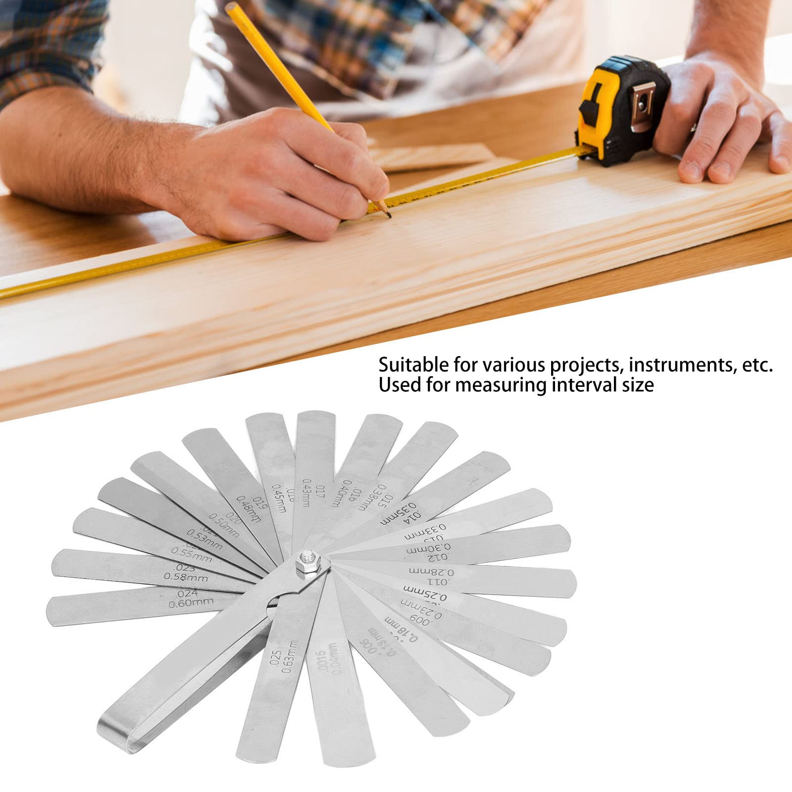 FLEXMAN Feeler Gauge, 26 Blades Stainless Steel Offset Feeler Gauge Set, Imperial Measuring Tool, Measuring Tool for Measuring Size