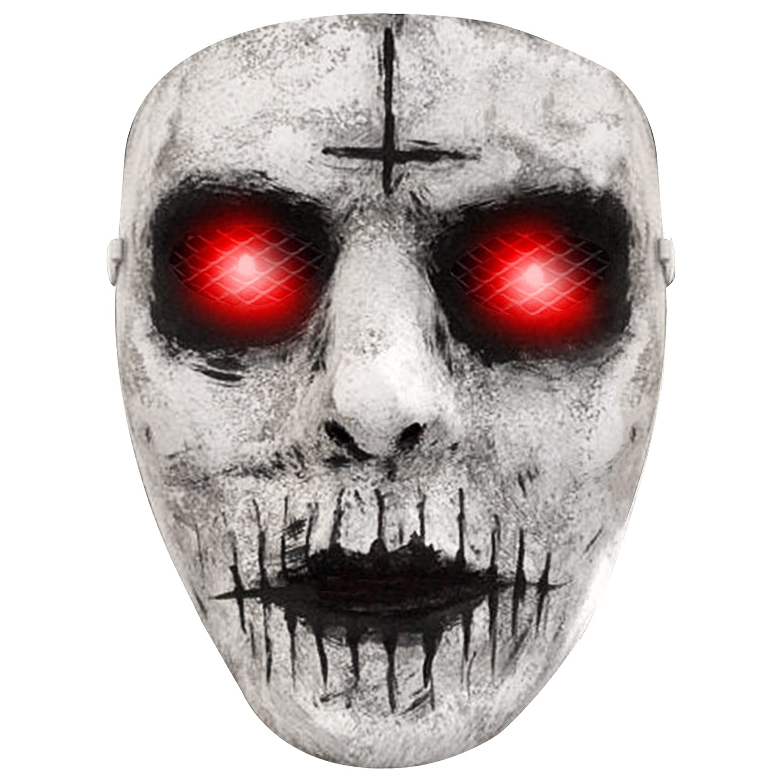 Pigmiss Demon Killer Mask Scary Full Head Latex Zombie Mask with Red LED Glowing Eye Halloween Cosplay Masquerade