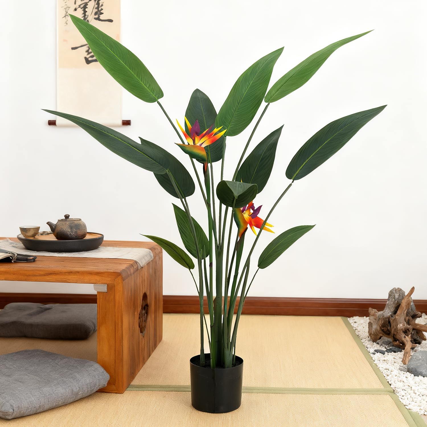 4FT Artificial Bird of Paradise Plant with 2 Flowers & 12 Detachable Leaves - Faux Birds of Paradise Plants for Indoor/Outdoor Home & Office Decor, Perfect for Porch, Living Room
