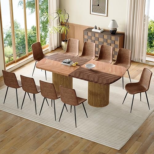 Miniatura 15 de Juego de mesa de comedor de 79 pulgadas para 10, juego de mesa de comedor grande para 10 personas con sillas acolchadas, juego de mesa de cocina