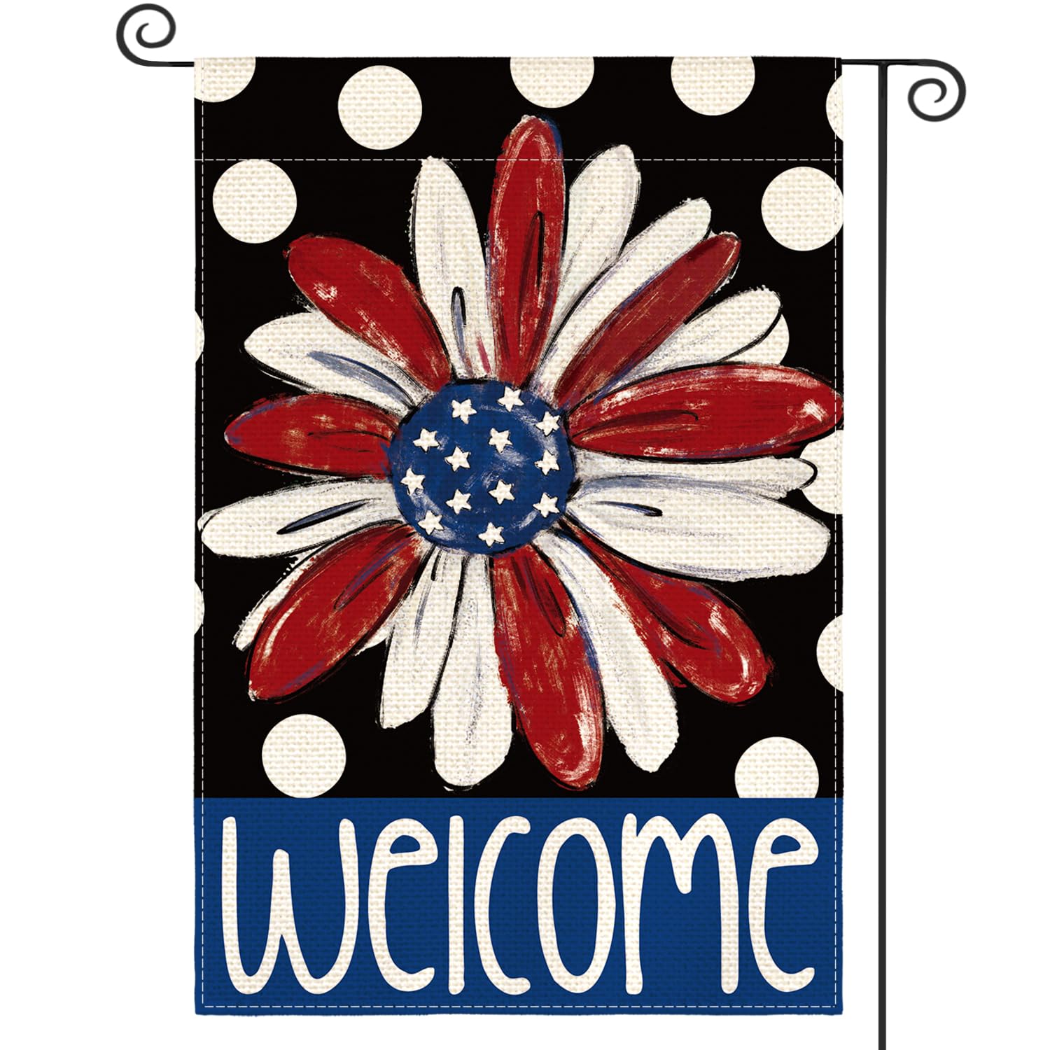 AVOIN colorlife Patriotic 4th of July Garden Flag 12x18 Inch Double Sided Outside, Floral Welcome Daisy Polka Dots Yard Outdoor Decoration