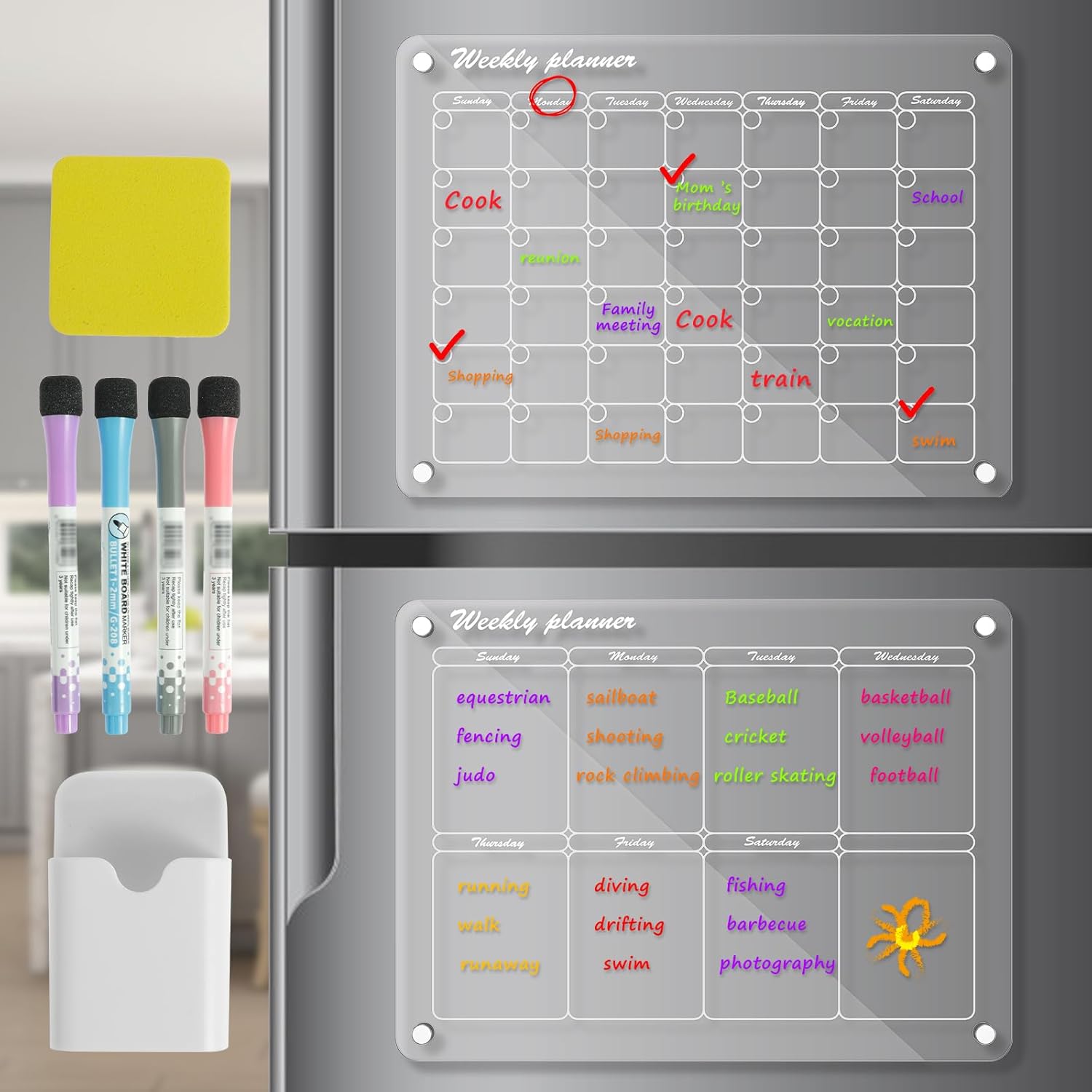 2 Set Acrylic Dry Erase Calendar Planner Board and Calendar