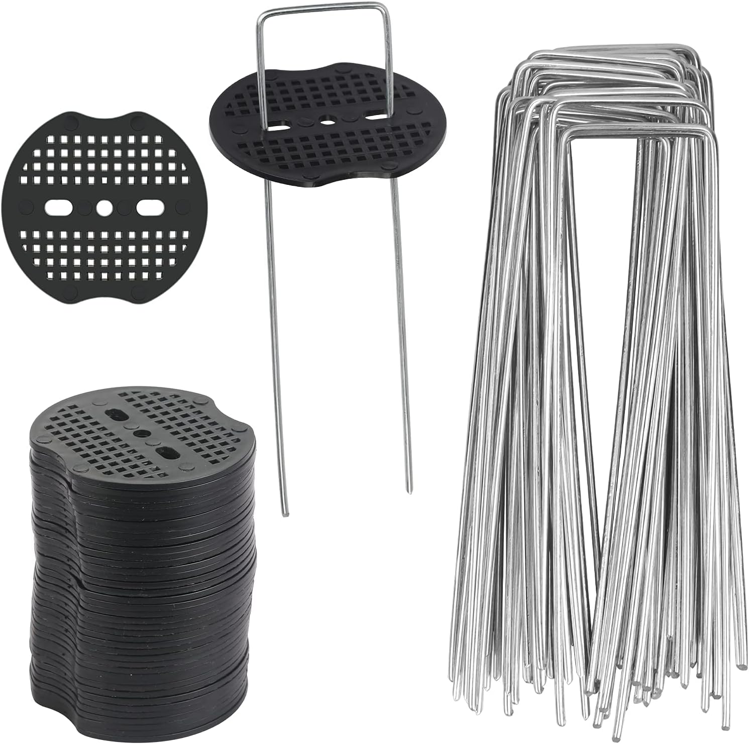 80 Piquets De Jardin En Forme De U,30 Rondelle,Piquets De Jardin Avec Rondelles,piquets De Sol Robustes Pour La Fixation De Toiles Et De Feuilles De Mauvaises Herbes,150 Mm De Long