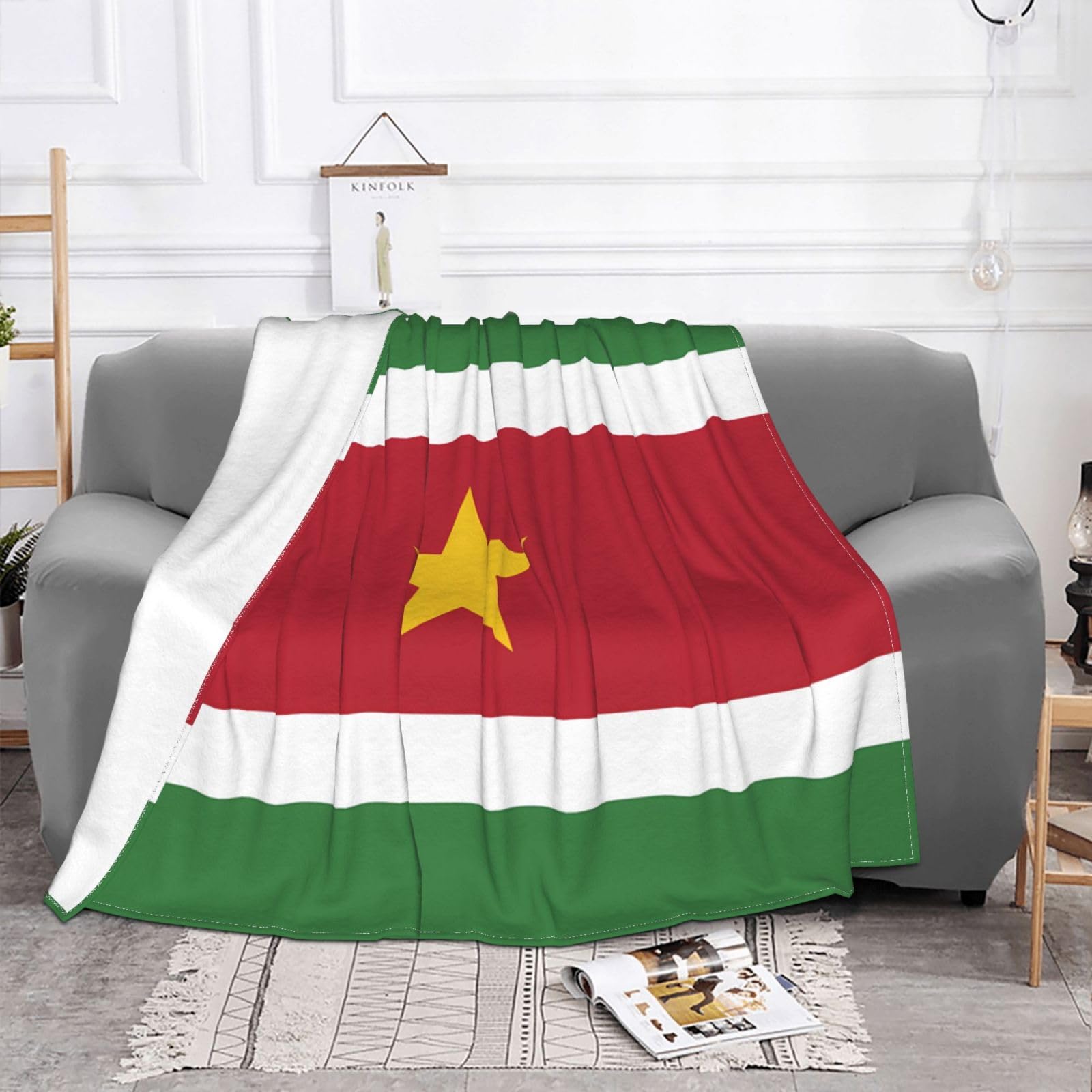 Manta de viaje portátil de 80 x 60 pulgadas, suave, resistente a las arrugas, plegable, exquisita bandera de Surinam