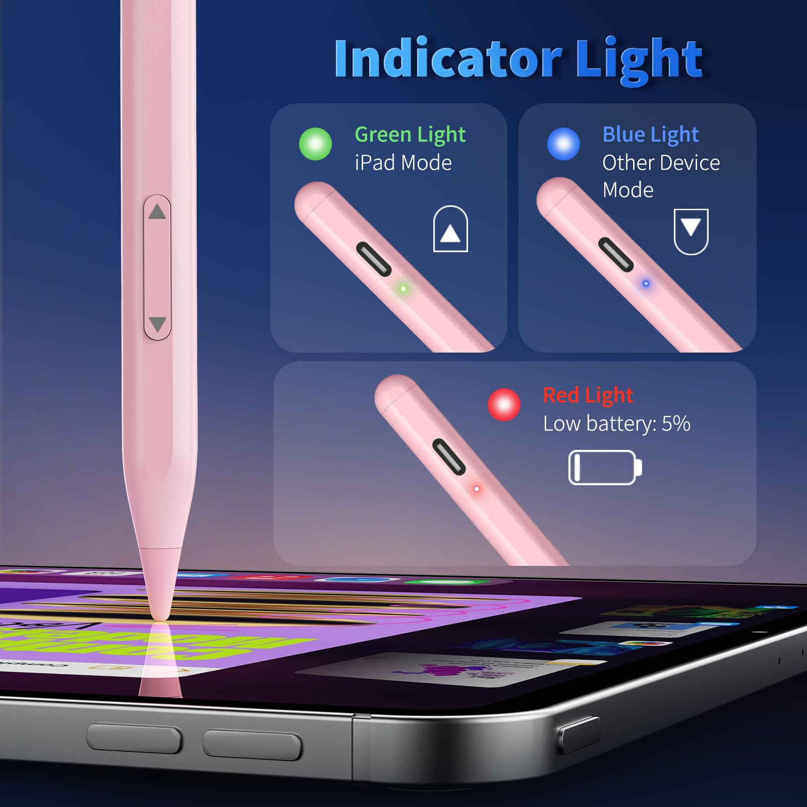 Lápiz capacitivo universal para iPhone, 2 lápices capacitivos de carga rápida para iPad | Compatible con iPhone, Apple iPad Pro Air Mini, Android, tablet, todas las pantallas táctiles, color rosa