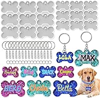 ResinWorld Dog Bone Silicone Molds Set: 2" & 1.5" Pet Tag Molds with 15 Key Rings & Jump Rings for Resin Casting