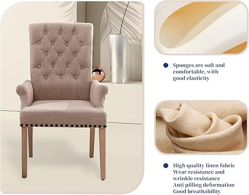 Miniatura 14 de Sillas de comedor con brazos, tapizadas con respaldo alto y patas de madera de roble Untique para cocina, restaurante, habitación y dormitorio