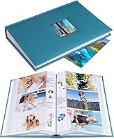 Vista 11 de Álbum de fotos de 4 x 6 con capacidad para 402 fotos con bolsillos deslizantes para notas, portada de lino, álbumes de fotos con espacio de Azul cian