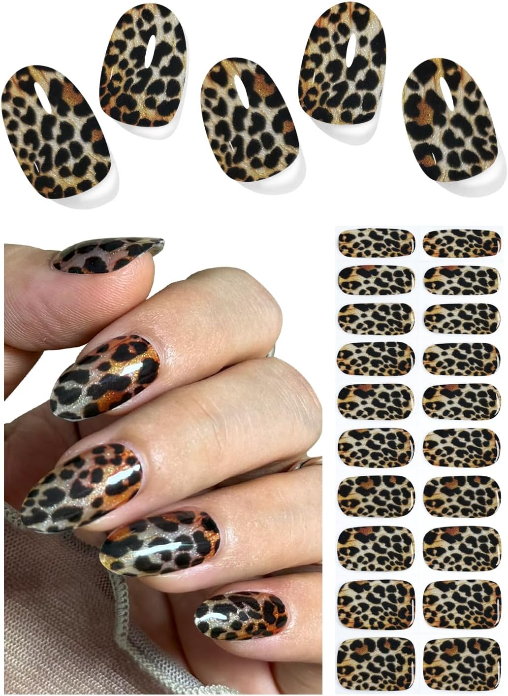 Semi Cured Gel Nail Strips, Blue Cat Eye 20pcs Adhesive UV Sticker, Wraps for Home Manicure DIY