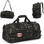 3-in-1 Tactical Duffle Bag Backpack for Men & Women Gym Bags 45L Military Sports Duffel Bag with Shoe Compartment & Wet Pocket Mens Weekender Overnight Bag for Traveling Workout, Brown