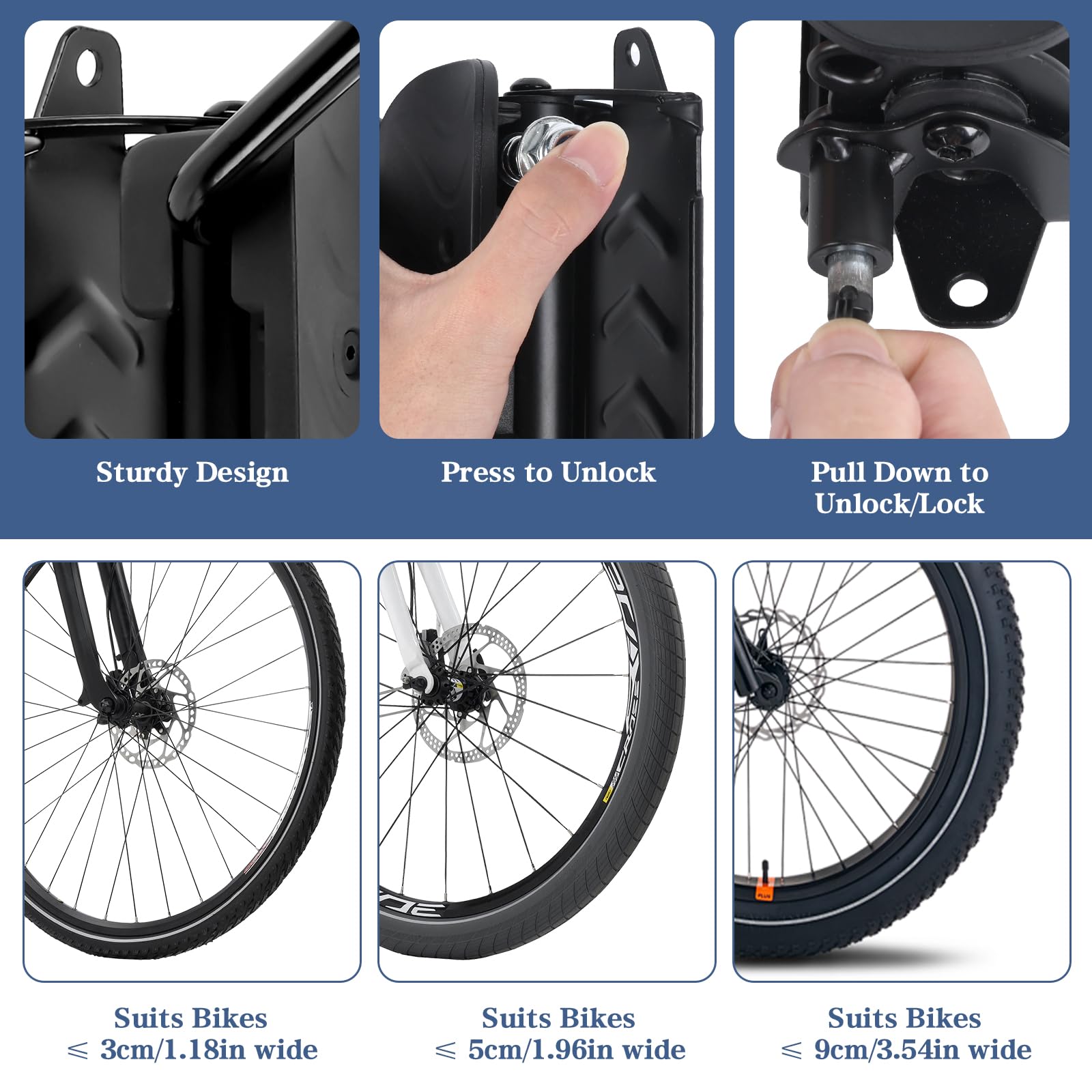 Supporto Parete Bicicletta Verticalmente Girevole Portata 30kg Gancio Bici Muro per Garage MTB