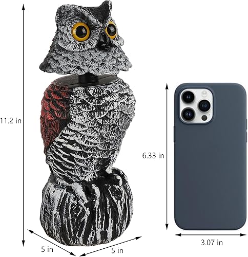Miniatura 2 de Hausse Paquete de 2 esculturas de espantapájaros falsos de búho, señuelo de pájaro, cabeza moviente de plástico de 11.2 pulgadas, búho que asusta a