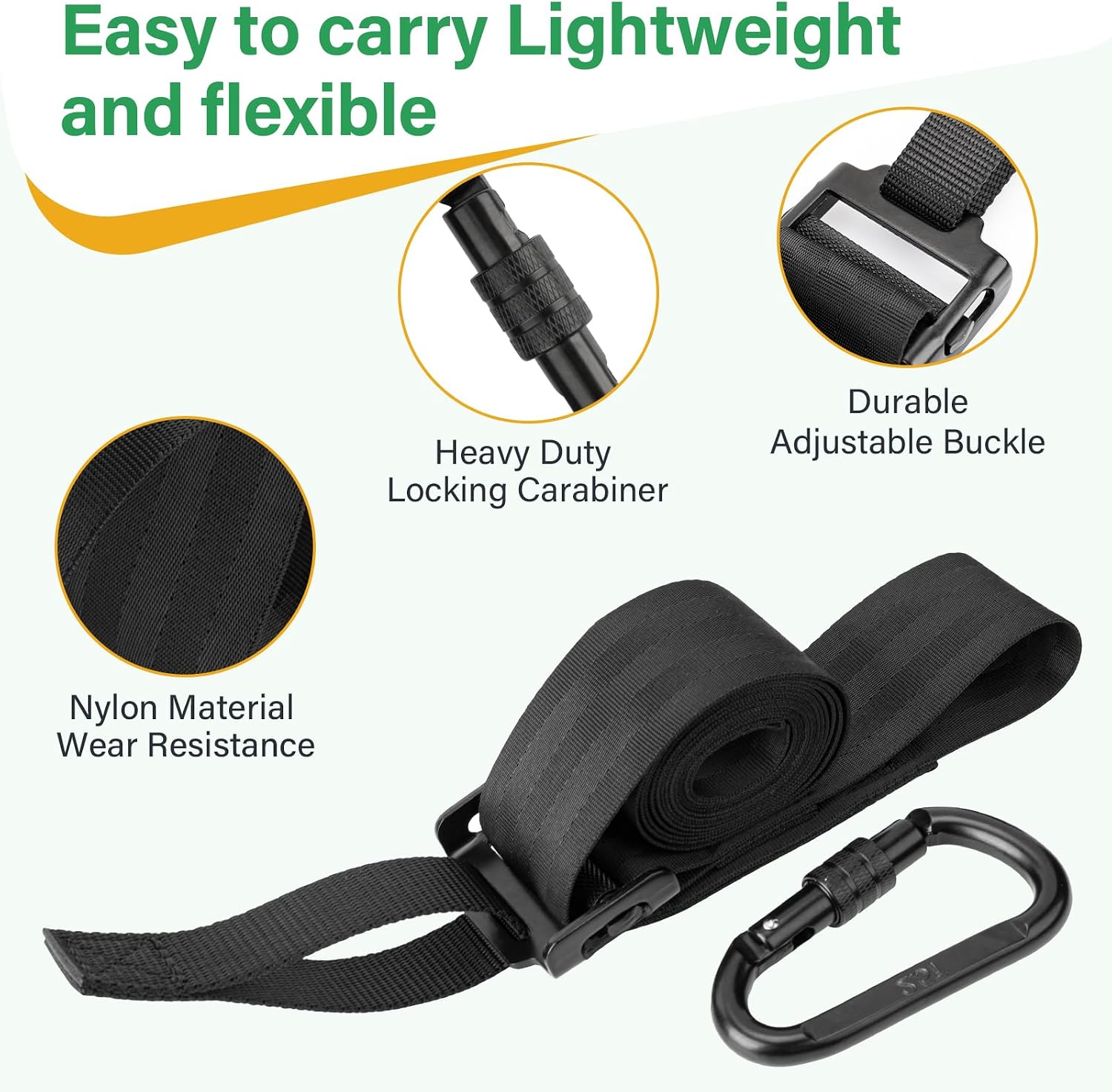 Quick-Connect Treestrap for Hunter Safety System Climbing and Hunting Gear | Hunting Safety Harness Tree Strap for Climbing Stand with Heavy Duty Locking Hook, Adjustable Length, Easy to Use