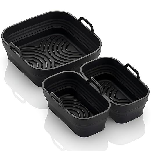 FRITTI Silikonform Heißluftfritteuse 3 Silikonformen für Heißluftfritteusen-Kammern Heißluftfritteusen-Zubehör Silikon-Backform rechteckige BPA-freie Auflaufform für Ninja Philips Cosori Tefal Silikon