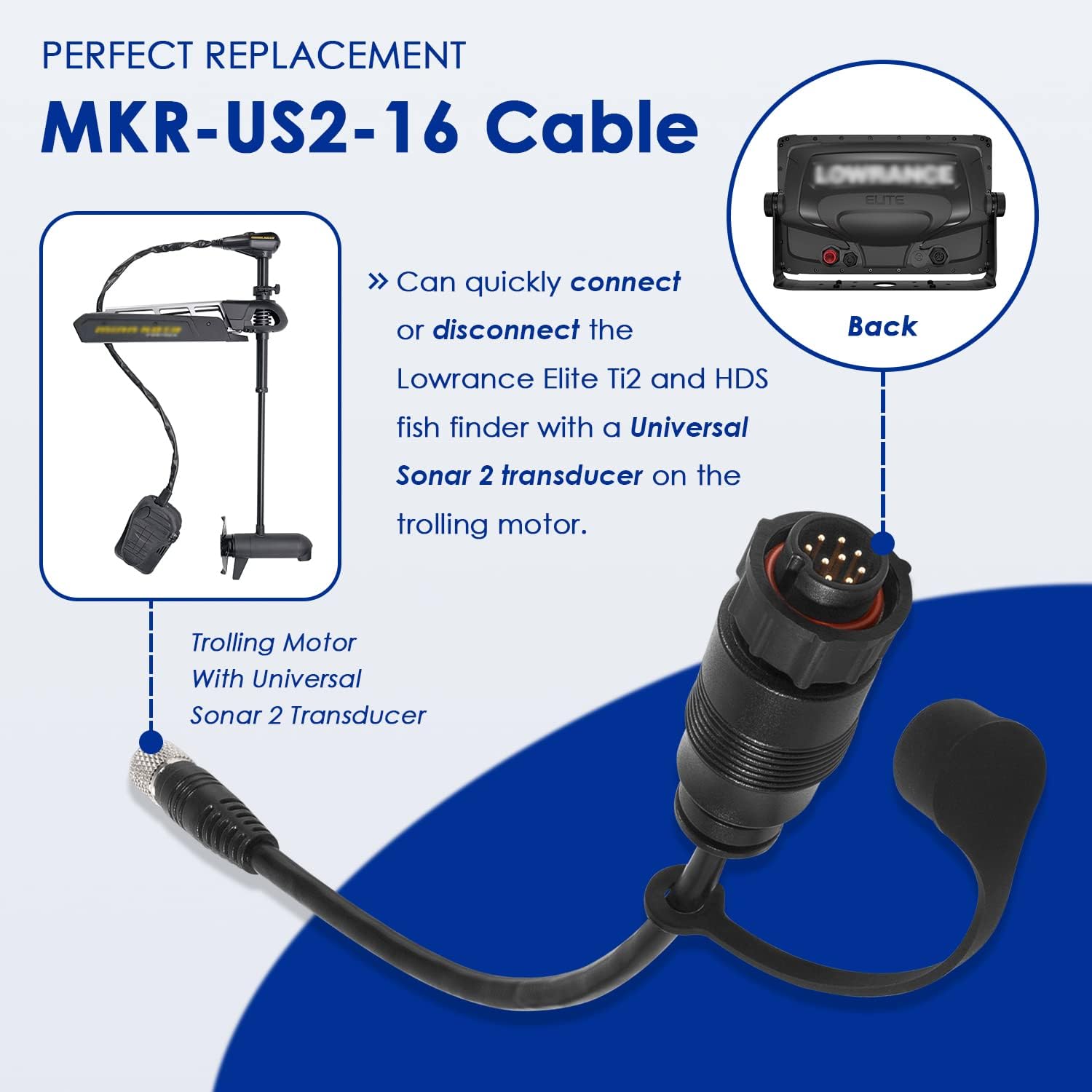 1852076 MKR-US2-16 Adapter Cable Replace for Lowrance 9-Pin TotalScan Adapter Cable Fish Finder Adapter Cable (Fit for Elite Ti2 & HDS)