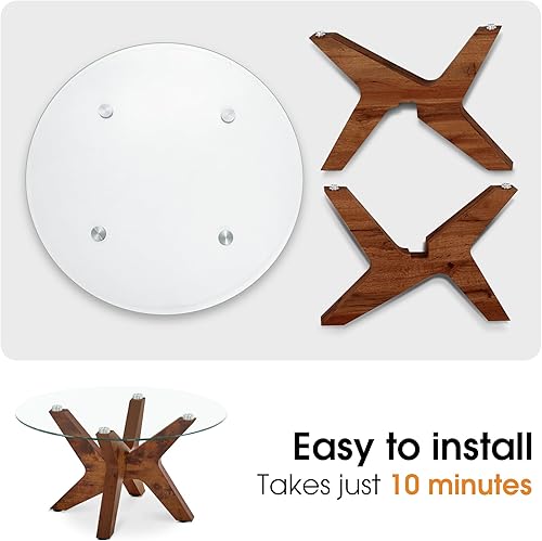 Miniatura 9 de ivinta Mesa de centro redonda de vidrio, mesa central moderna de 31.5 pulgadas con vidrio templado y patas de MDF para sala de estar, oficina, árbol