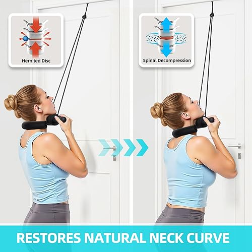 Miniatura 2 de Dispositivo de tracción cervical para uso doméstico, correa ajustable para estirar el cuello sobre la puerta para aliviar el dolor y descompresión