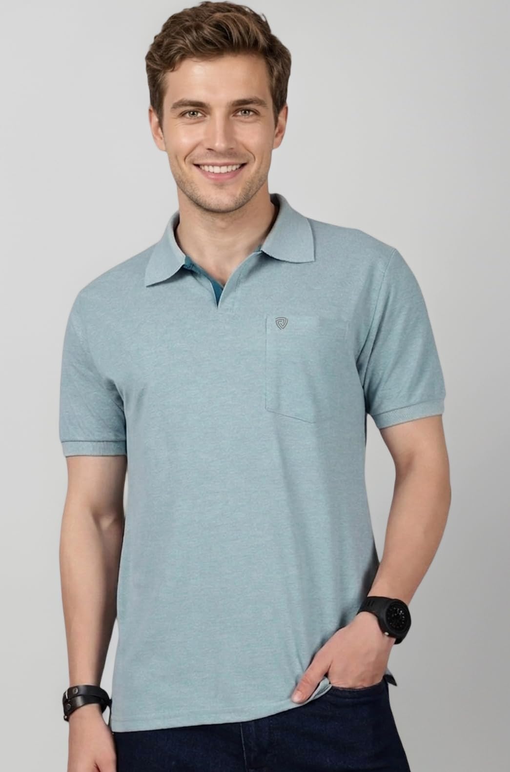 Men's Half Sleeve Soild Casual Regular Fit T-Shirt with Chest Pocket | Polo Tshirt for Men