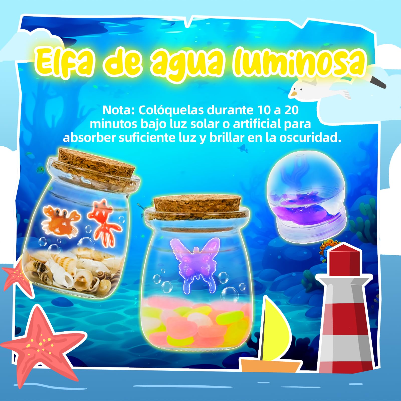Joellfuner Aqua Gelz Set, 3D Magic Water Elf, DIY Creativos Geles Mágicos, Kit de Juguete de Elfo de Agua con 18 Colores y 16 Moldes, Brilla en la Oscuridad Elfo Juguetes Regalos para 3+ Niñas Niños