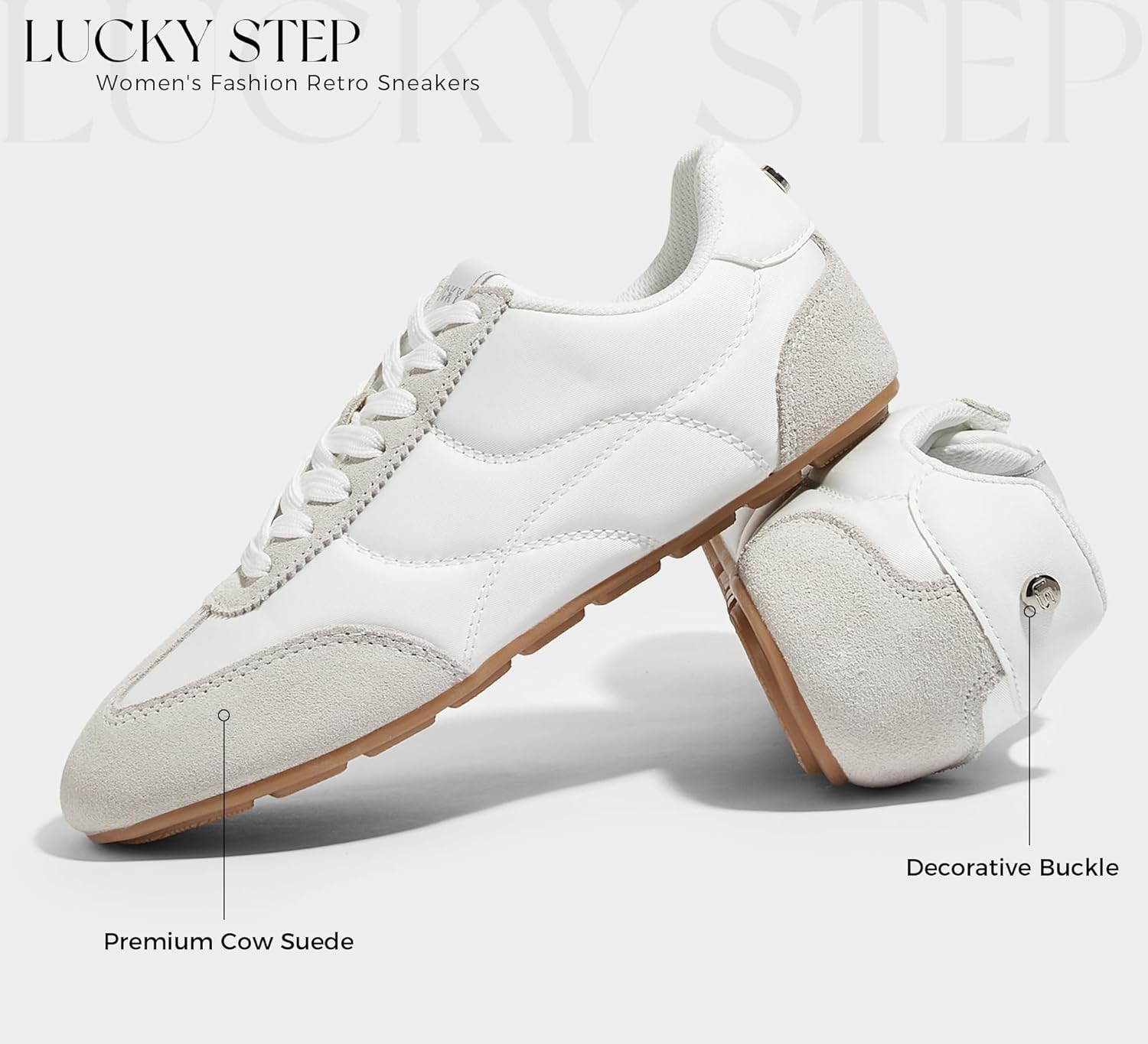 LUCKY STEP Women's Retro Fashion Sneakers Thin Sole Tennis Casual Anti-Slip Cow Suede Running Trainer Gym Trendy Classic Comfortable Lightweight Walking Shoes - Image 4