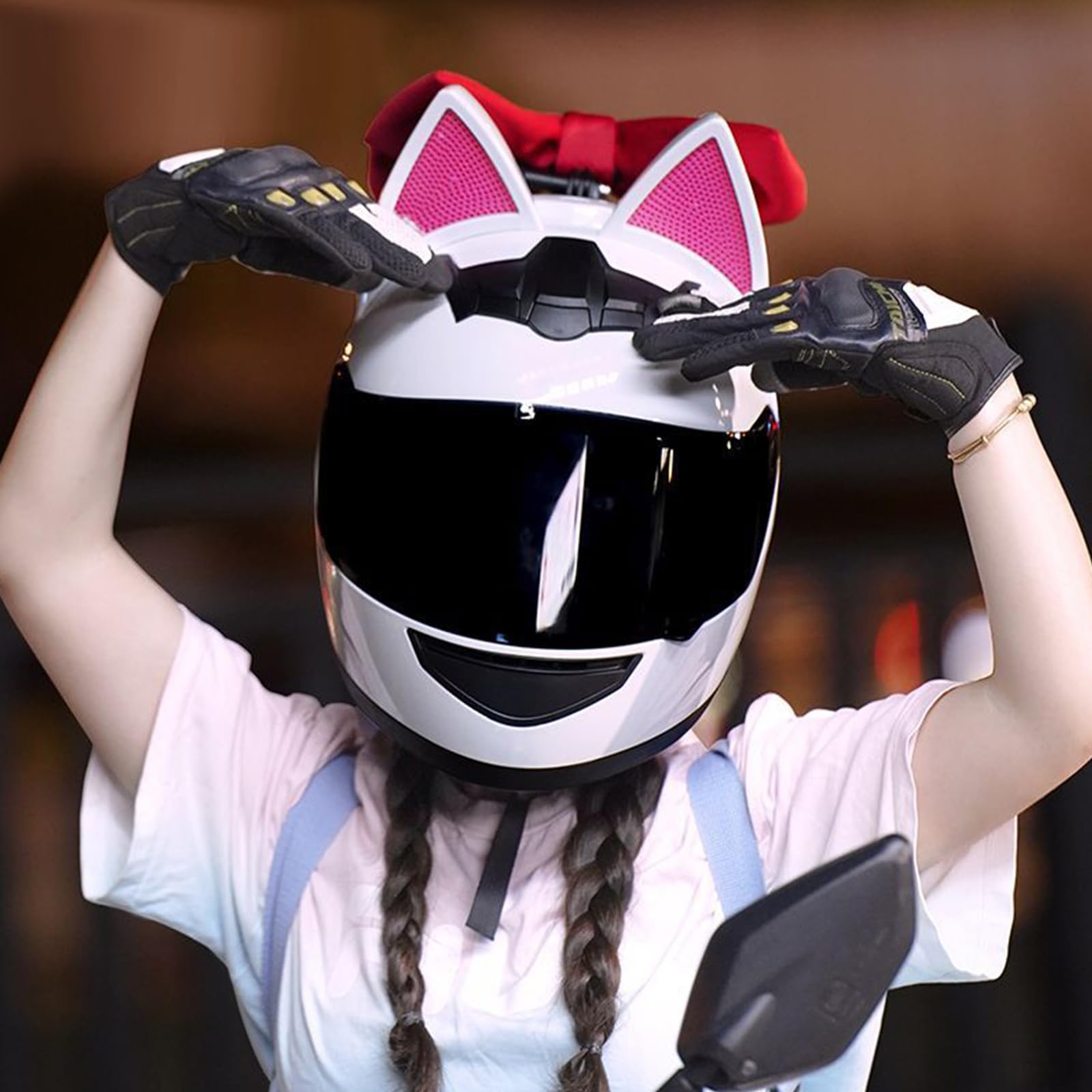 Damski integralny kask z kocimi uszami, osobowość, kask motocyklowy z kocimi uszami, otwierany, kask motocrossowy, certyfikat ECE, dla kobiet i mężczyzn, kask integralny, do motoroweru, motoroweru