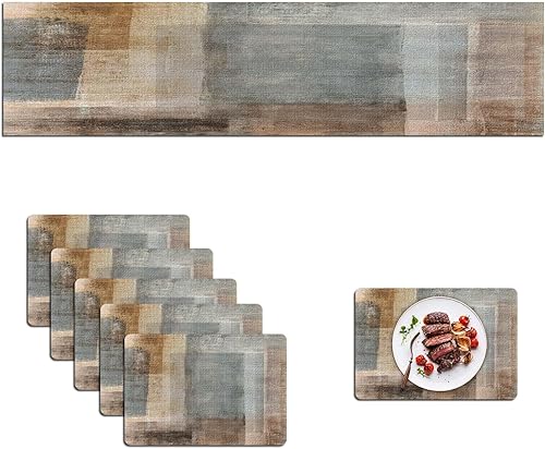 Miniatura 16 de MCALK Juego de 6 piezas de camino de mesa y manteles individuales de color gris oscuro, mantel individual gris, manteles individuales de tela para