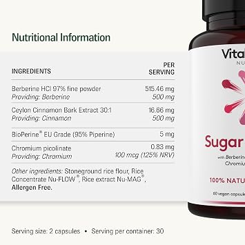 Blood Sugar Control Supplement Berberine + Cinnamon + Chromium - UK Made