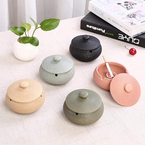 Miniatura 4 de Lependor Cenicero de cerámica con tapas, a prueba de viento, para uso en interiores o exteriores, soporte para cenizas para fumadores, para