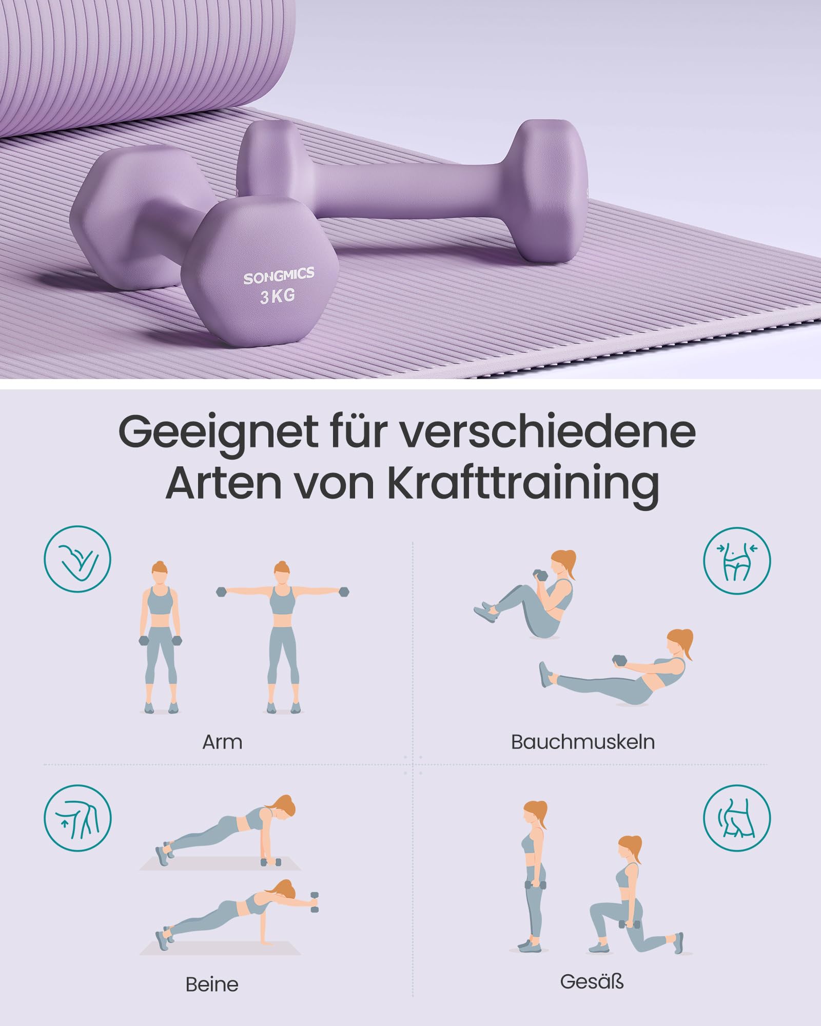 SONGMICS Kurzhantel Set, Hexagon, mit Hantelständer, 2 x 1 kg, 2 x 3 kg, 2 x 5 kg, mattes Finish, Neopren-Beschichtung, Krafttraining, zu Hause