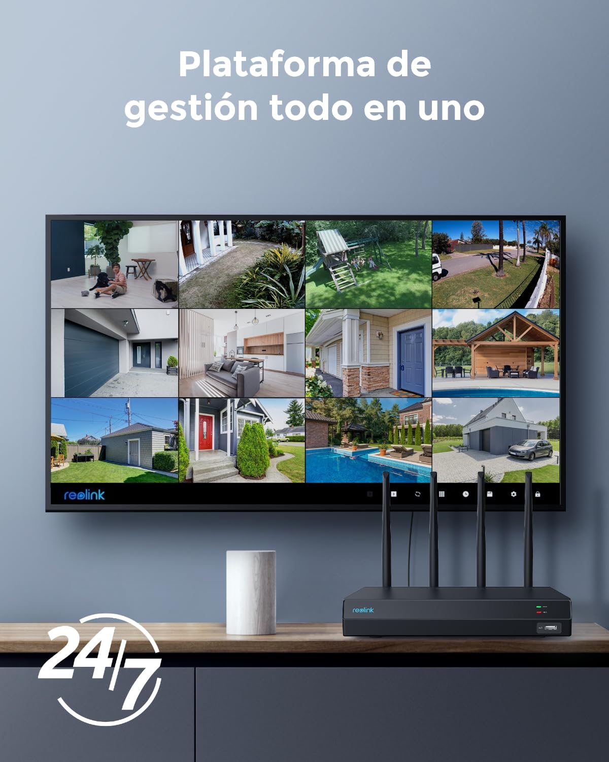 Reolink 4K Camara Vigilancia WiFi Exterior, Zoom Óptico 5X, Detección Inteligente, Cámara Exterior de Seguridad IP67, 4K 12CH Wi-Fi NVR para la Seguridad Doméstica, 2TB HDD, RLN12W + 4X RLC-811WA
