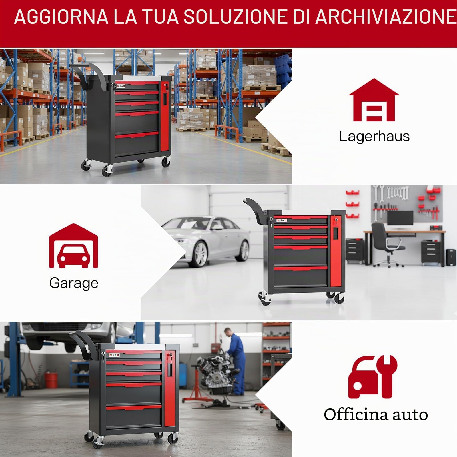 AIRAJ carrello porta attrezzi 5 cassetti con ruote per garage officina